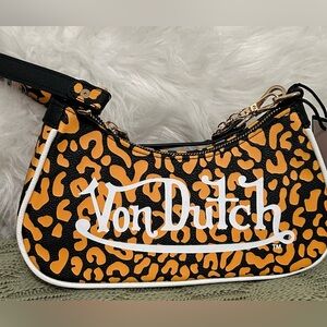 Von Dutch Black & Orange Leopard Mini Shoulder Bag